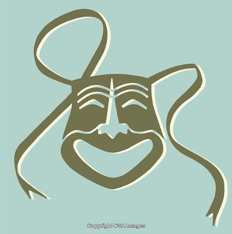 Abstract Illustration of Laughing Mask on a Soft Blue Background