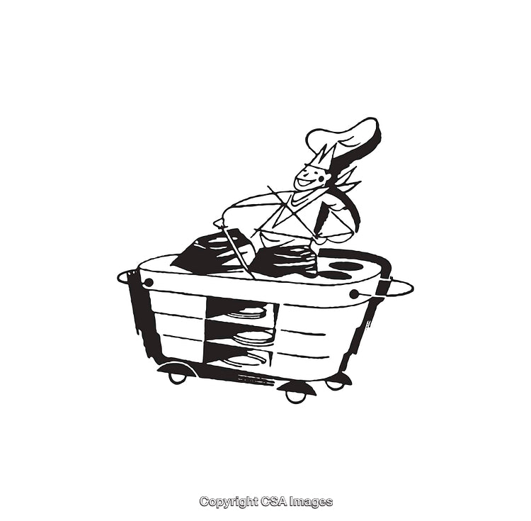 Playful Chef Illustration in Black and White Line Art Style