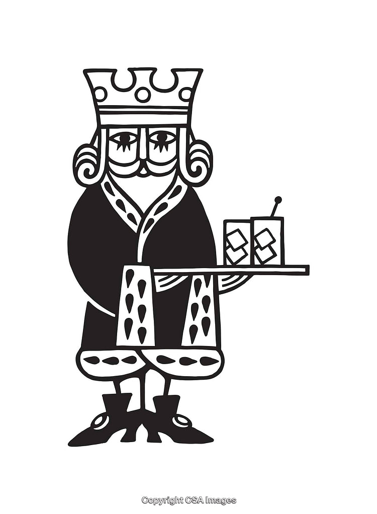 King Illustrated in Classic Line Art Style Carrying A Tray of Drinks