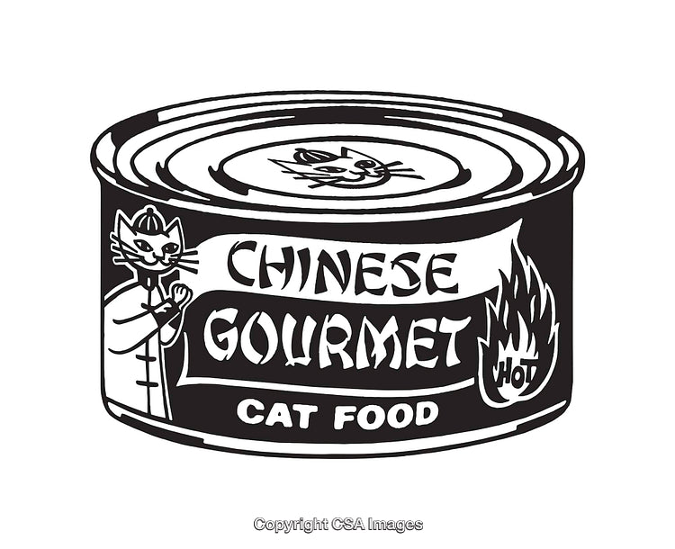 Black and White Line Art Illustration of Chinese Cuisine Cat Food