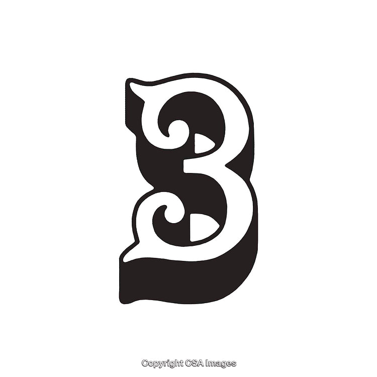 Bold Decorative Number Three in Classic Style on White Background
