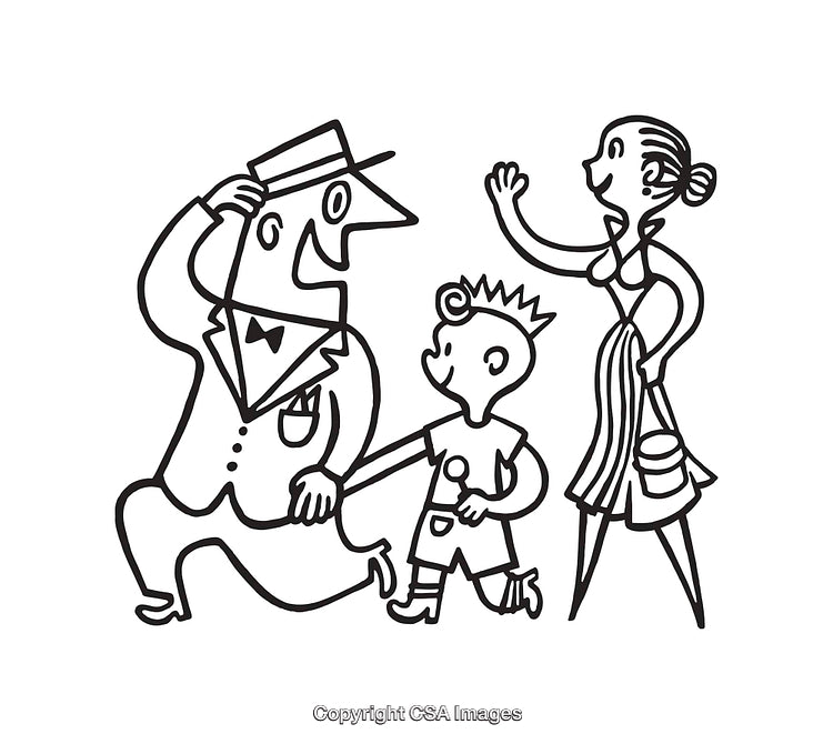 Cartoon Family Illustration Depicting a Mother, Father, and Child Interaction