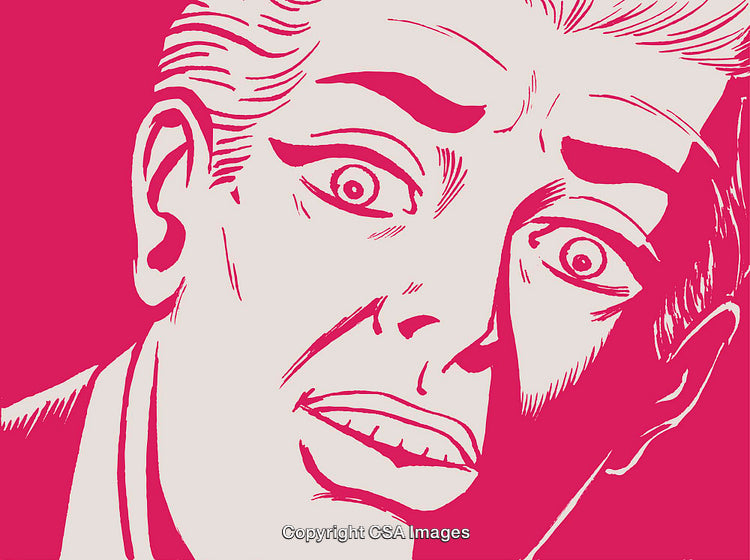 Retro Comic Illustration of a Surprised Man in Monochrome Style