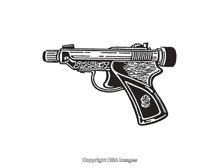 ornate Pistol Line Art Illustration With Vintage Detailing in Black and White