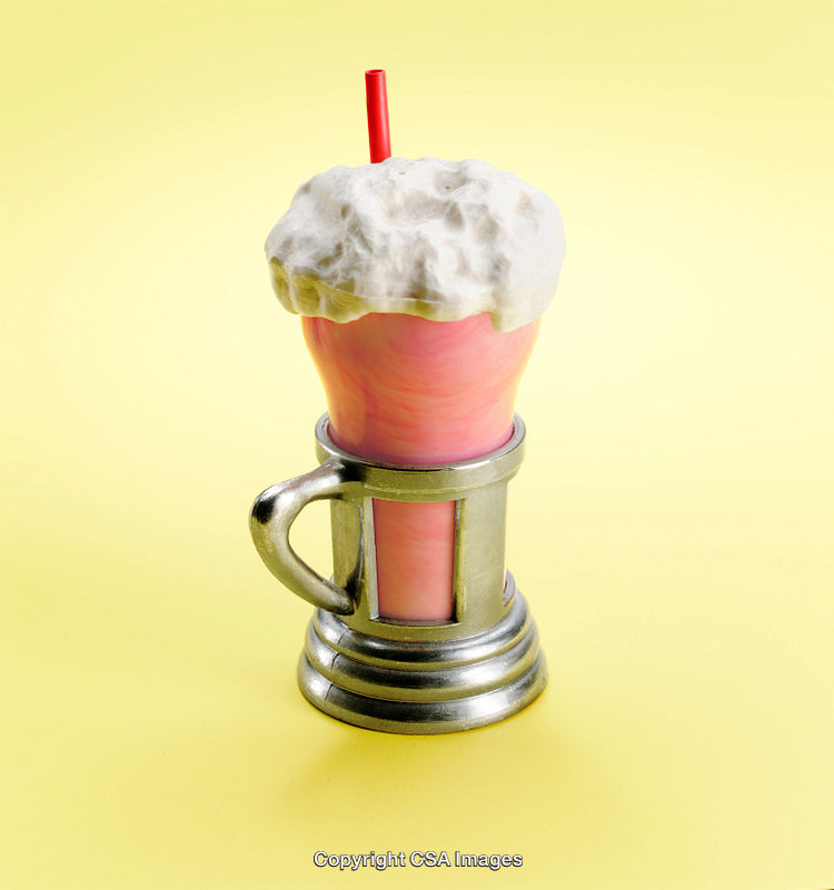 Pink Milkshake Toy Mug With Whipped Cream on Yellow Background