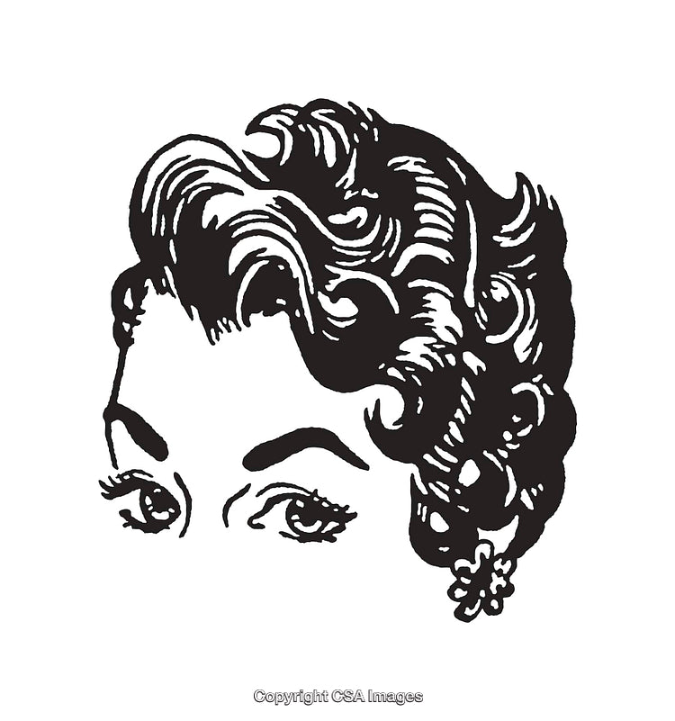 Vintage Line Art of a Woman's Hair and Eyes