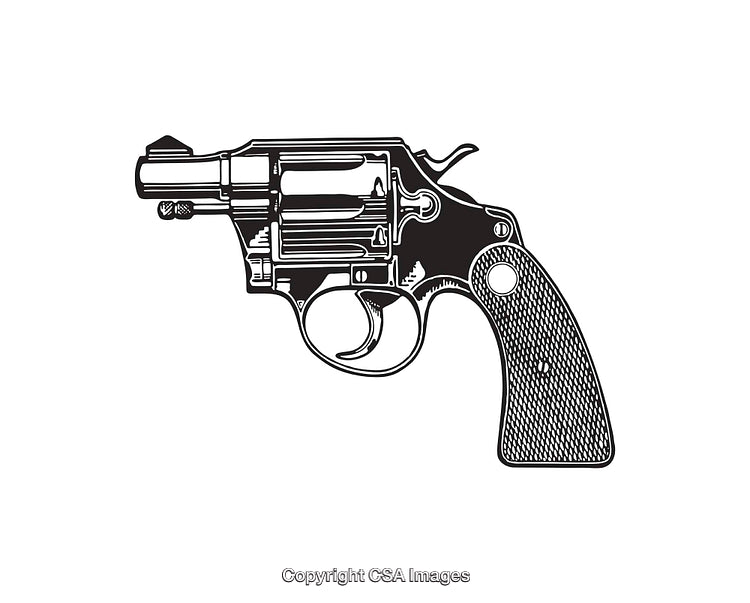 Black and White Line Art Illustration of a Vintage Revolver