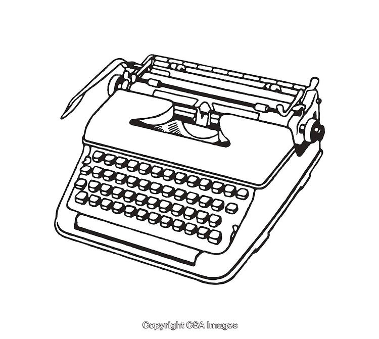 Vintage Black and White Line Art Illustration of a Classic Typewriter