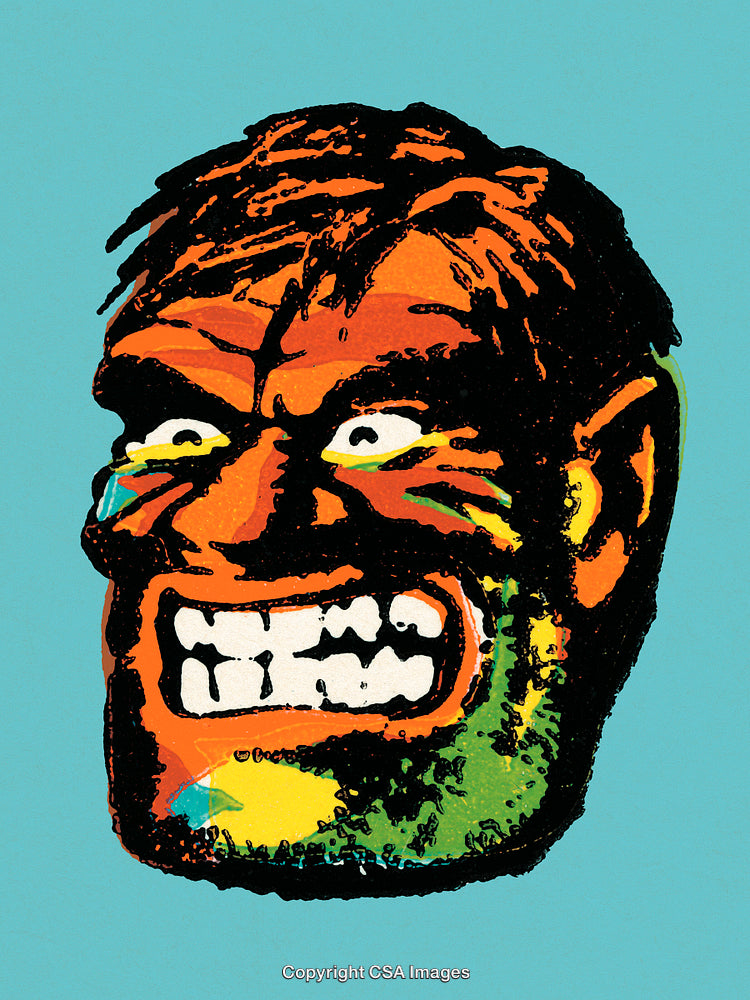 A Cartoonish Face Depicting Strong Emotions With Energetic Brushstrokes