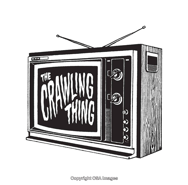 Retro Television Displaying Bold Typography in Black and White Artwork