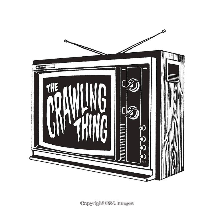 Retro Television Displaying Bold Typography in Black and White Artwork