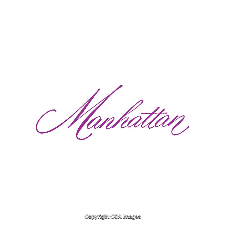 Elegant Purple Script Manhattan Text on a White Background
