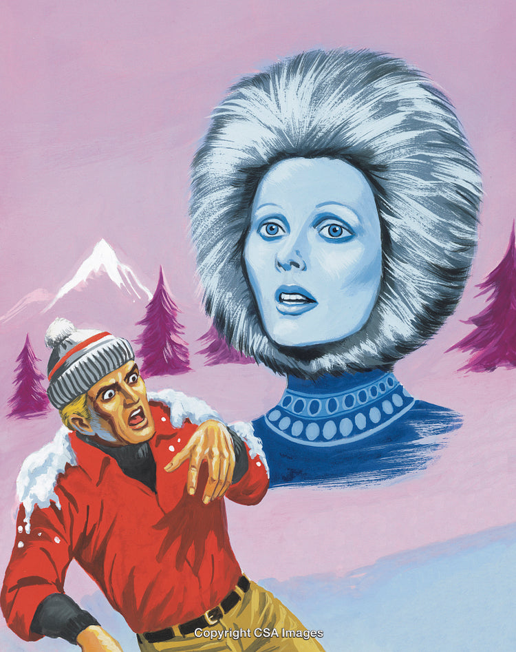 Retro Concept Artwork of Winter Encounter With Mysterious Ice-Cold Entity