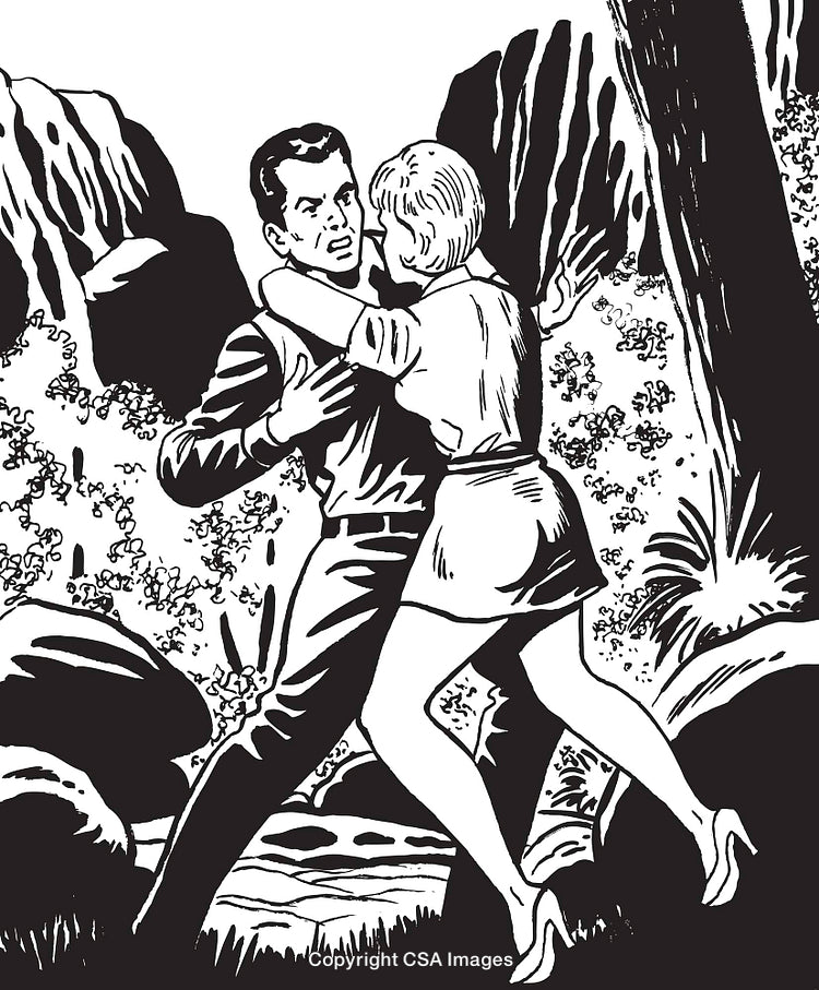 Vintage Illustration of a Dramatic Interaction in a Nature Setting