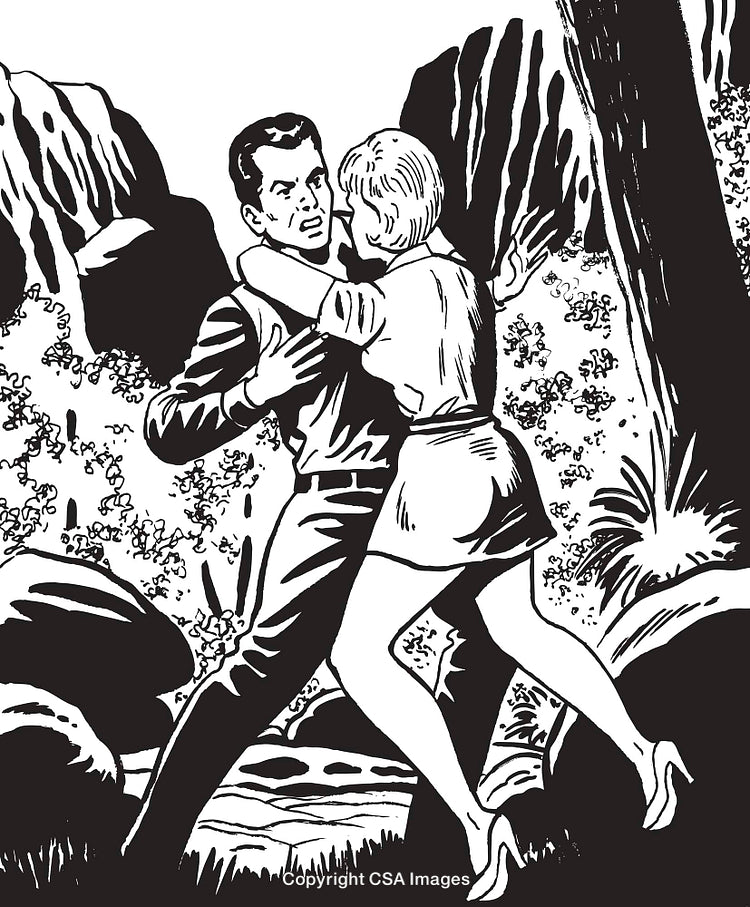 Vintage Illustration of a Dramatic Interaction in a Nature Setting