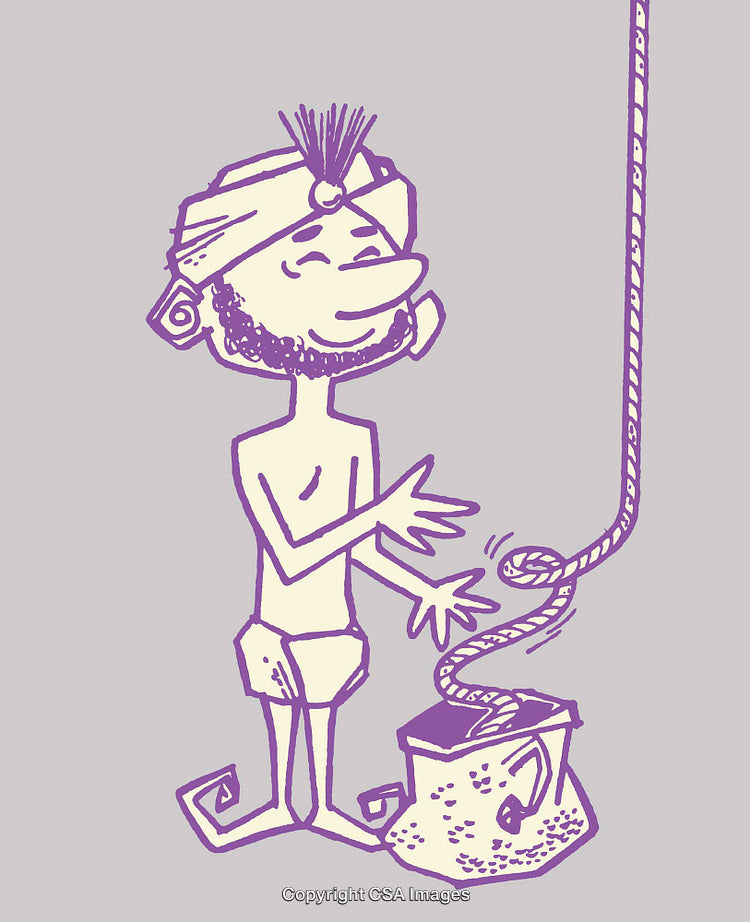 Colorful Line Art of Animated Character Performing a Traditional Act