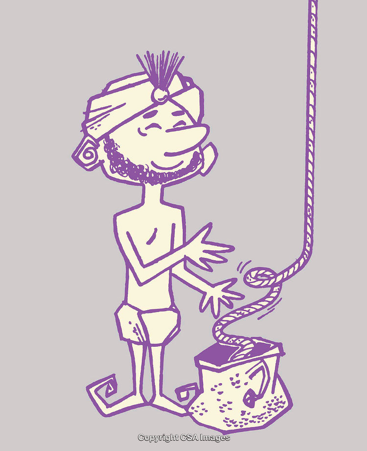 Colorful Line Art of Animated Character Performing a Traditional Act