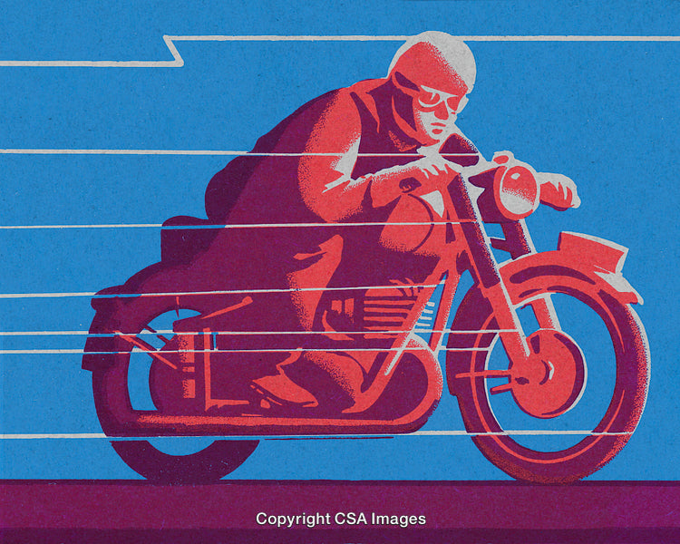 Dynamic Illustration of Motorcyclist Riding at High Speed with Modern Graphic Style