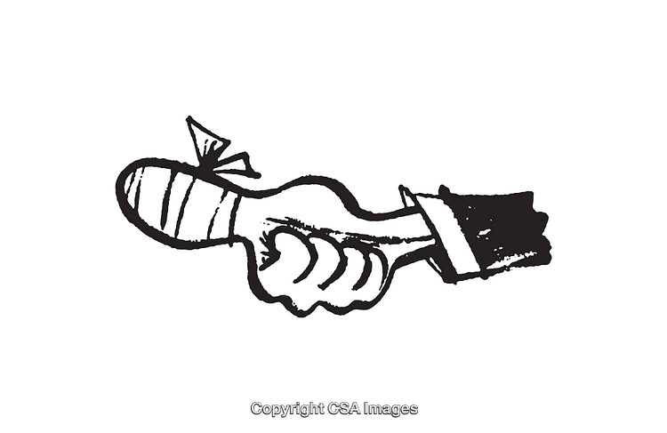 Black and White Sketch of a Hand Holding a Small Bomb