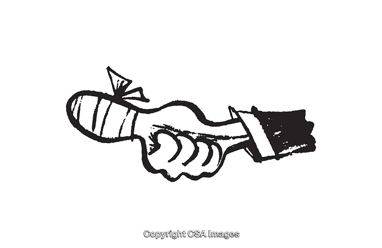 Black and White Sketch of a Hand Holding a Small Bomb