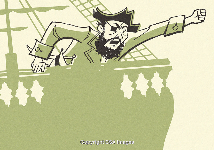Illustration of a Pirate Yelling from the Ship's Deck