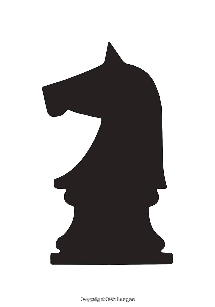 Bold Black Silhouette of a Knight Chess Piece in a Classic Style