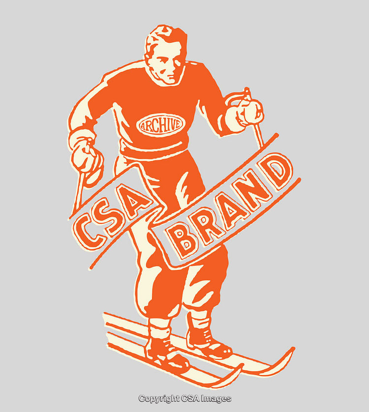 Vintage Line Art Skier Design Featuring CSA and Brand Logos