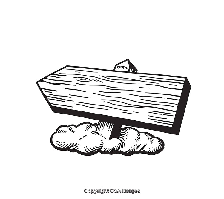 Wooden Signpost on Cloud in Black and White Illustration