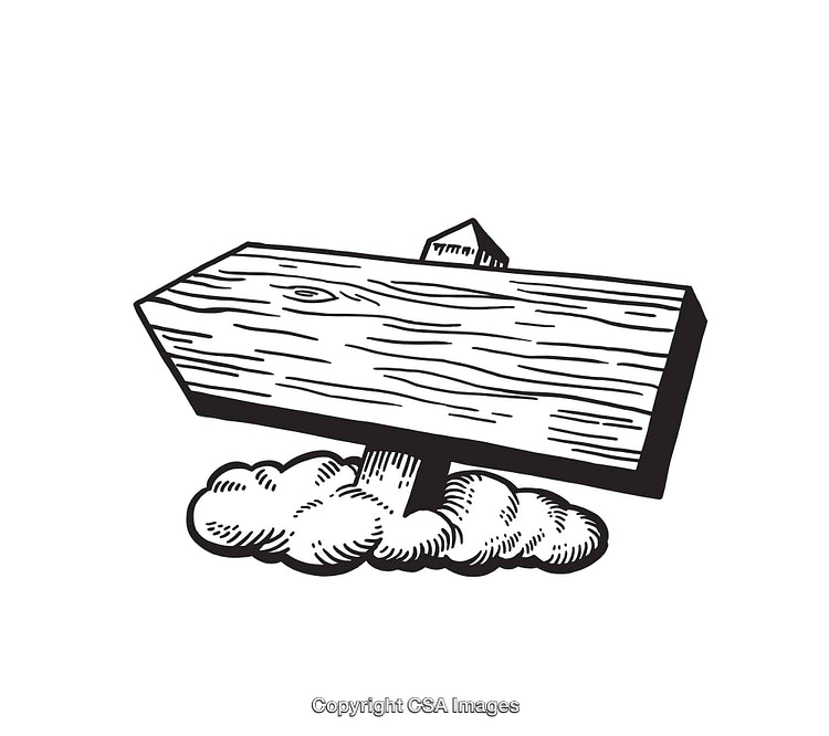Wooden Signpost on Cloud in Black and White Illustration