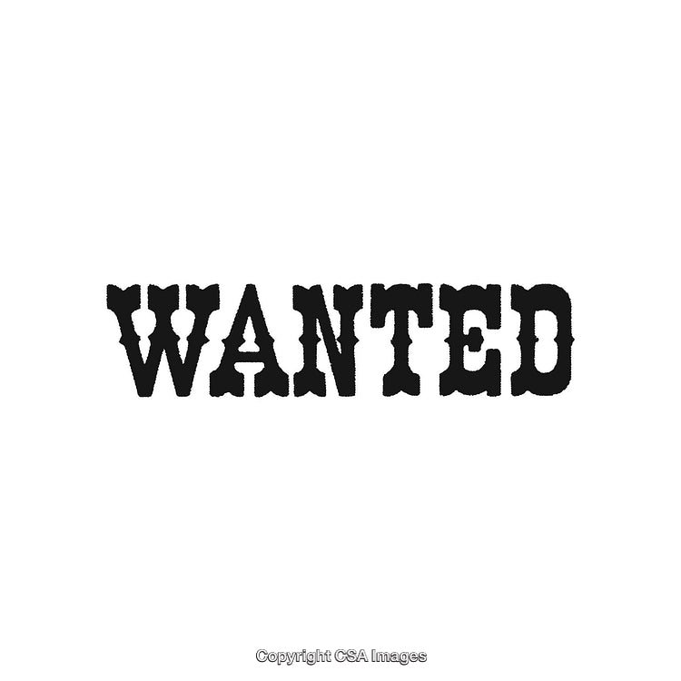 Black Text 'Wanted' on White Background in Vintage Style Typography