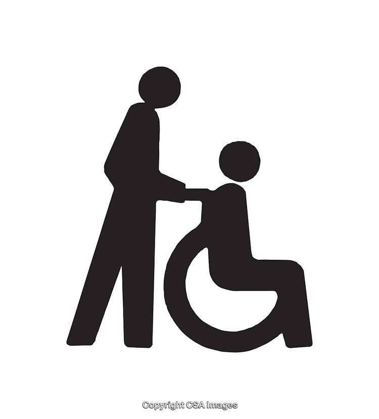 Black and White Icon Depicting Wheelchair Assistance and Support