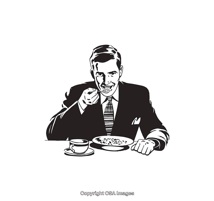 Retro Illustration of a Man Eating Breakfast in Vintage Style