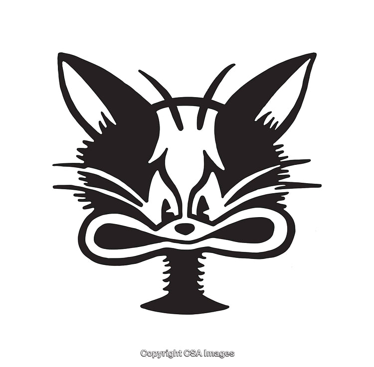 Black And White Line Art Illustration of a Stylized Cat Face