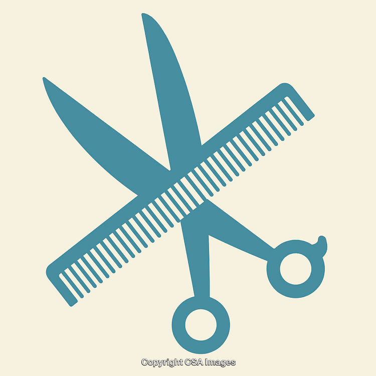 Illustration of Scissors and Comb in Crossed Fashion for Hair Salon