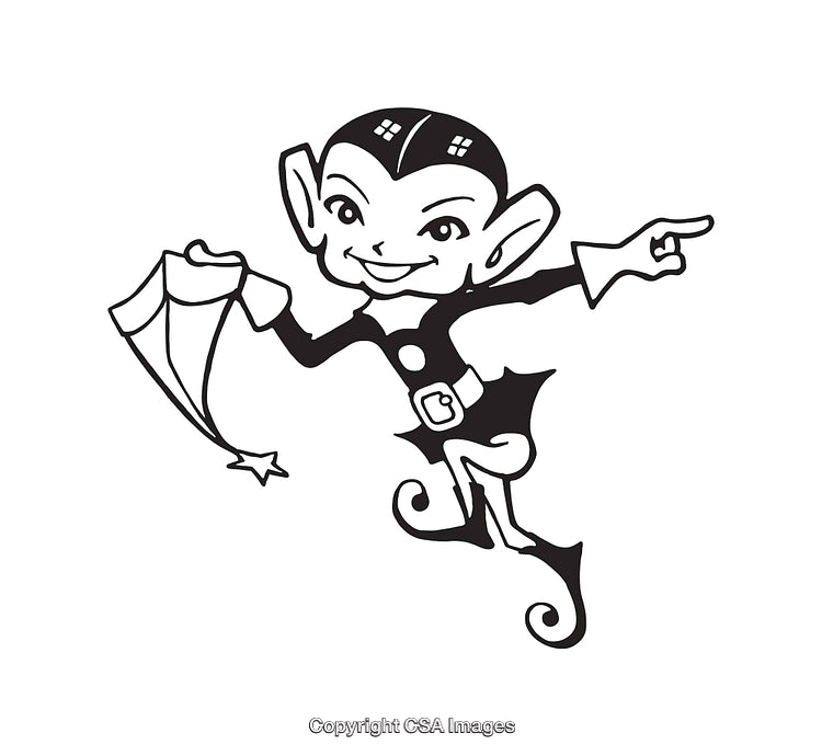Black And White Line Art Illustration of Playful Elf Holding a Star