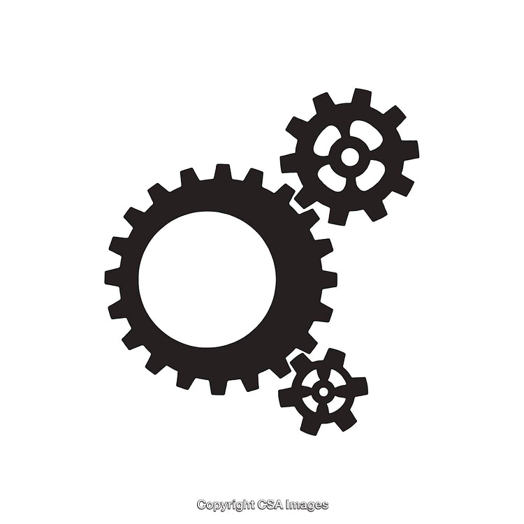 Black and White Gear Design With Interlocking Cogwheels Symbolizing Mechanics