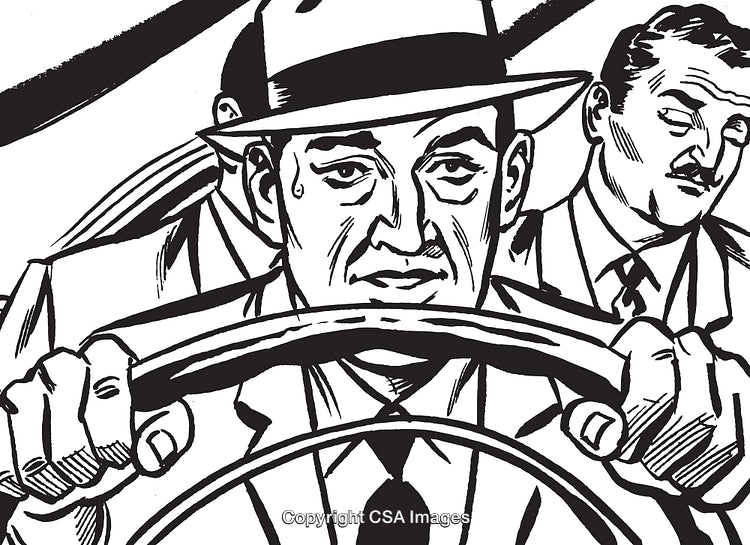 Retro Style Illustration of Men Driving a Car in Expressive Detail