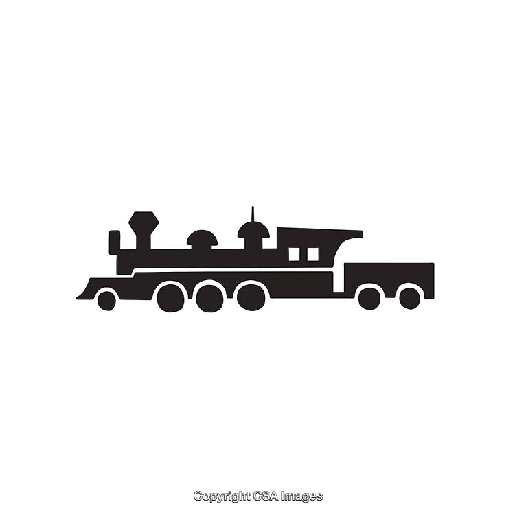 Vintage Steam Locomotive Silhouette Icon in Black and White