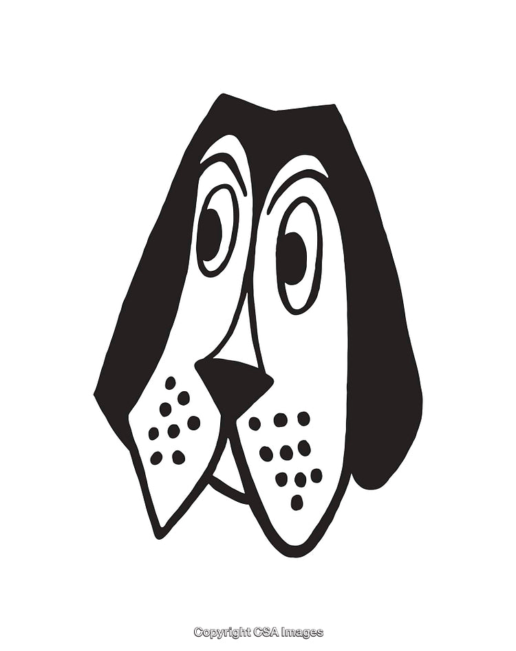 Black And White Illustration of a Dog's Expressive Face