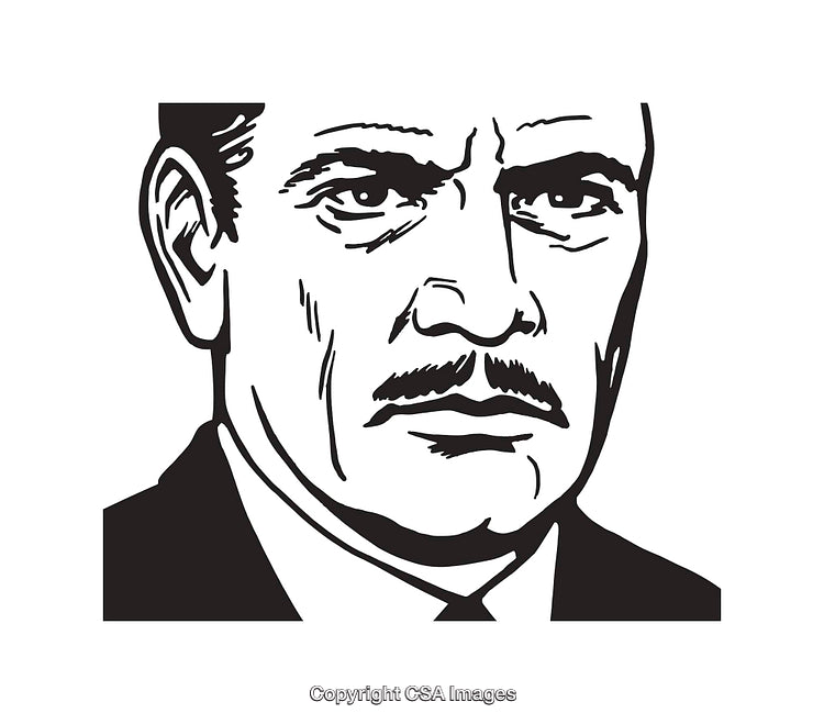 Black and White Portrait of a Man in Line Art Style