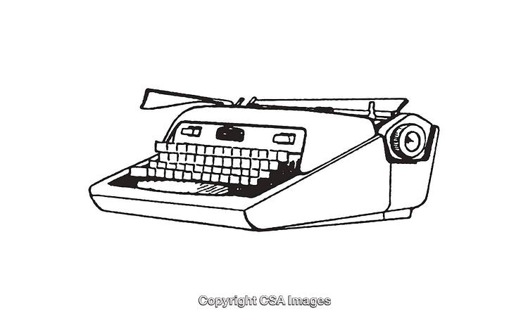 Black and White Line Art Illustration of a Vintage Typewriter