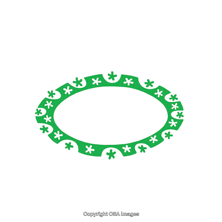 Green Decorative Oval Frame with Floral Patterns on White Background