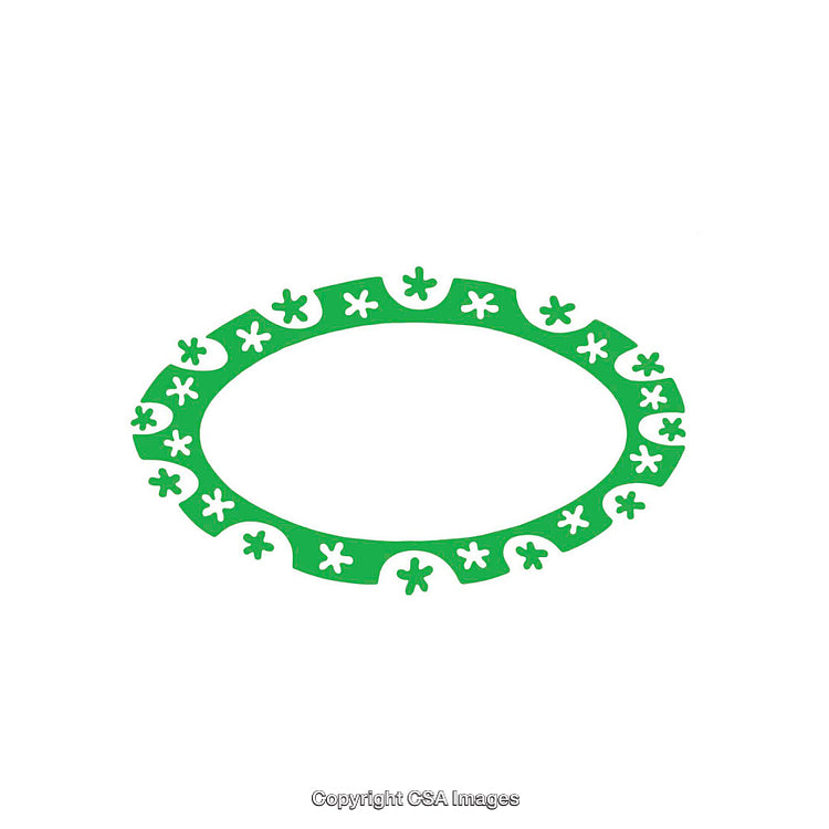 Green Decorative Oval Frame with Floral Patterns on White Background