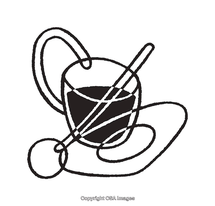 Abstract Black and White Coffee Cup Line Art Illustration