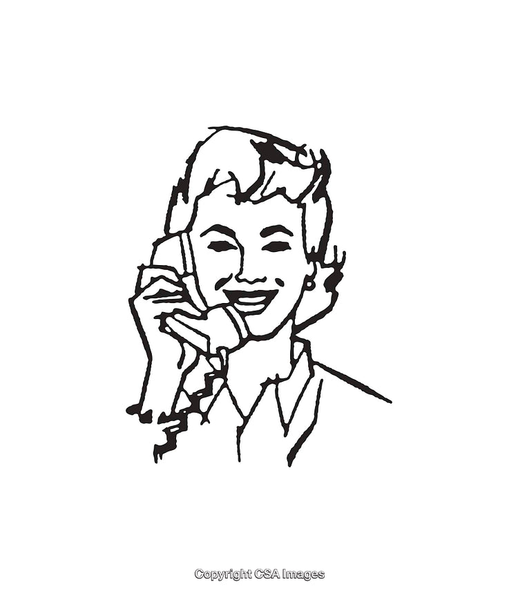 Retro Style Black and White Illustration of a Woman on the Telephone