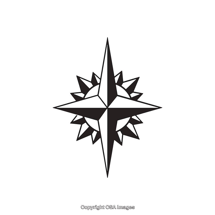 Black and White Compass Star Symbol with Sunburst Design
