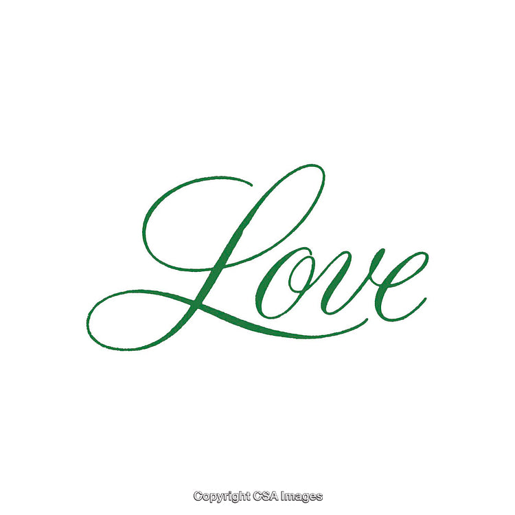 Elegant Green Calligraphy Featuring the Word Love on White Background