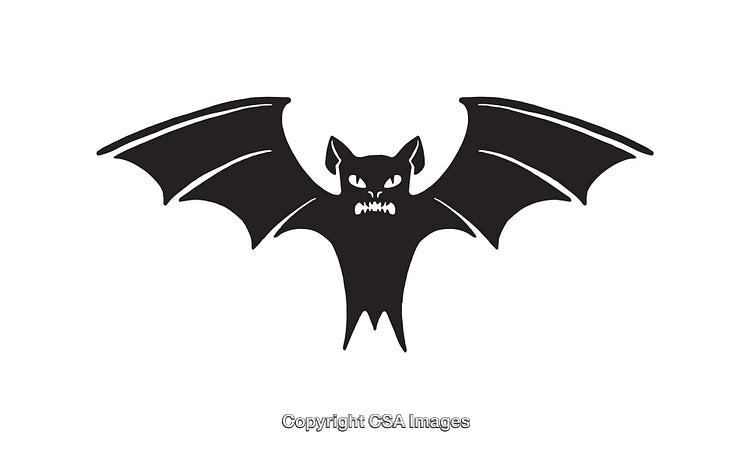 Black and White Illustration of a Flying Gothic Bat Design