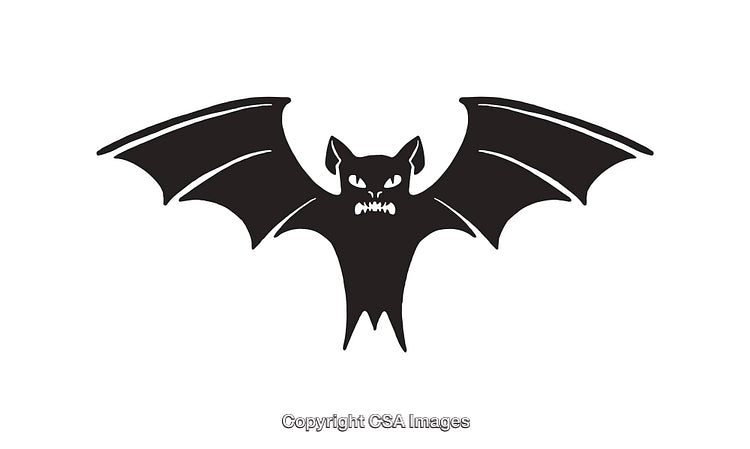 Black and White Illustration of a Flying Gothic Bat Design