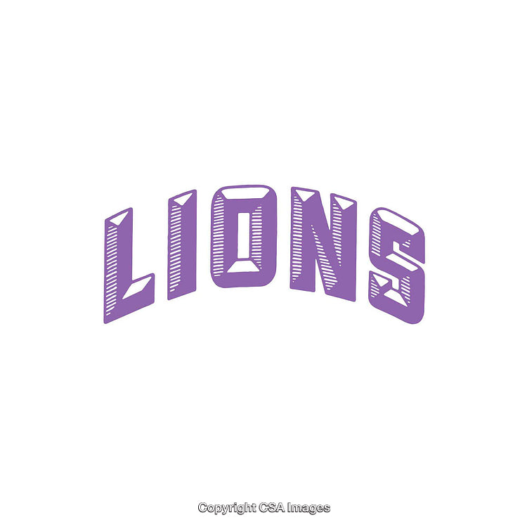 Purple Text Illustration Spelling Lions in Bold Artistic Font